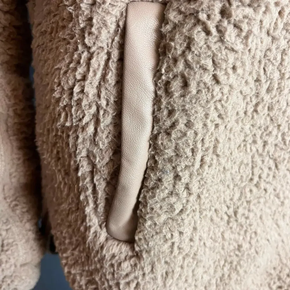 Abercrombie & Fitch Sherpa Fleece Half Zip Pullover Cozy Teddy Jacket Tan Medium